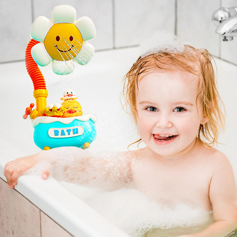 Baby Bath Toys Adjustable Sunflower Shower Head Bathtub Toys 3 Water Spraying Modes Stackable Design Fun for Kids Toddlers Gifts