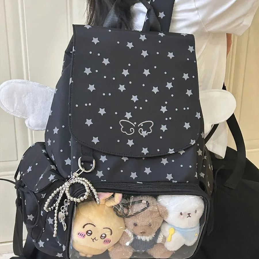Japanese Original Sweet Girl Transparent Pain Bag Cute Baby Bag Cartoon Star Chasing Large Capacity  Leisure Commuting Backpack