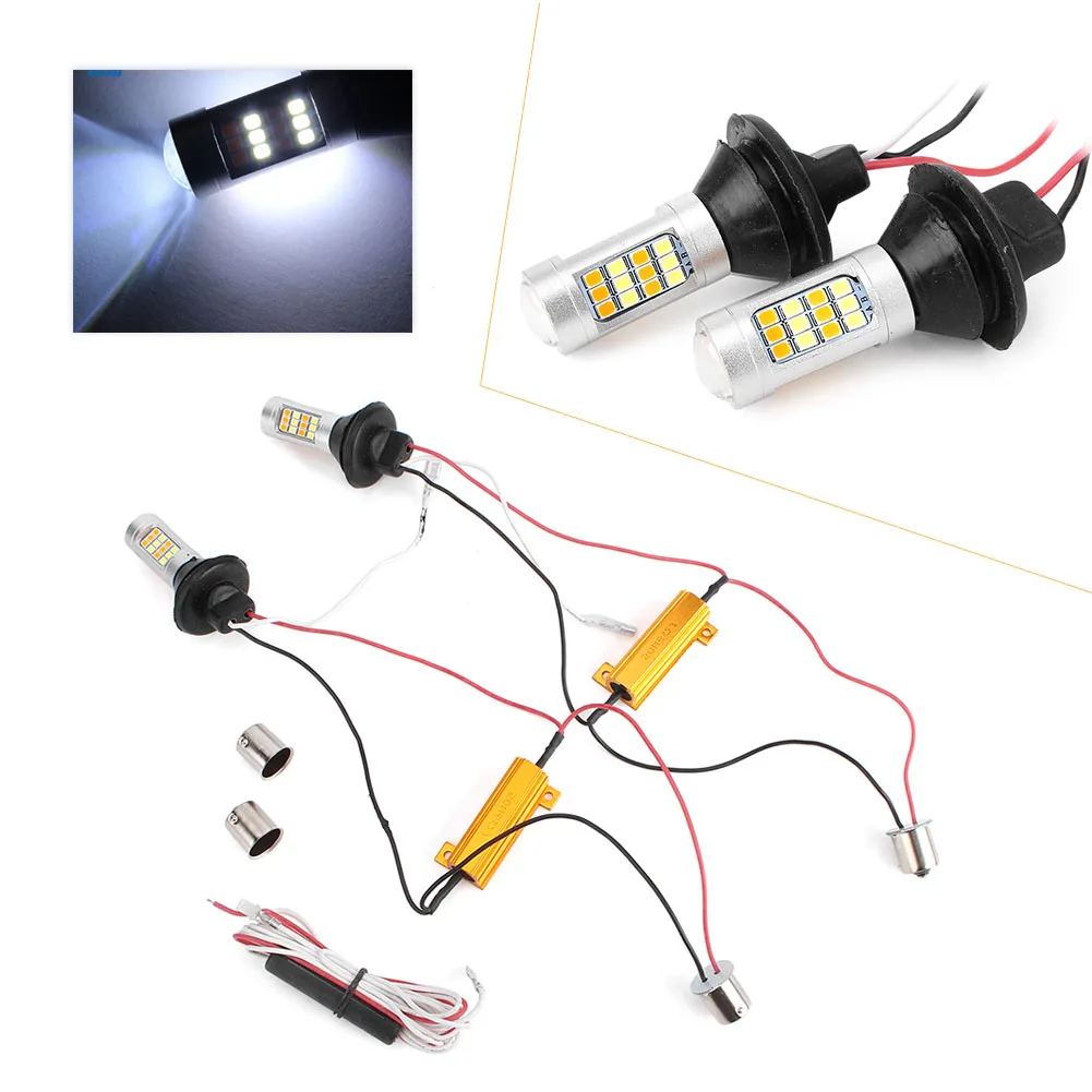 2X 1156 P21W BA15S 2835 42 SMD Amber/White 42 LEDs Switchback LED Bulbs S25 DRL