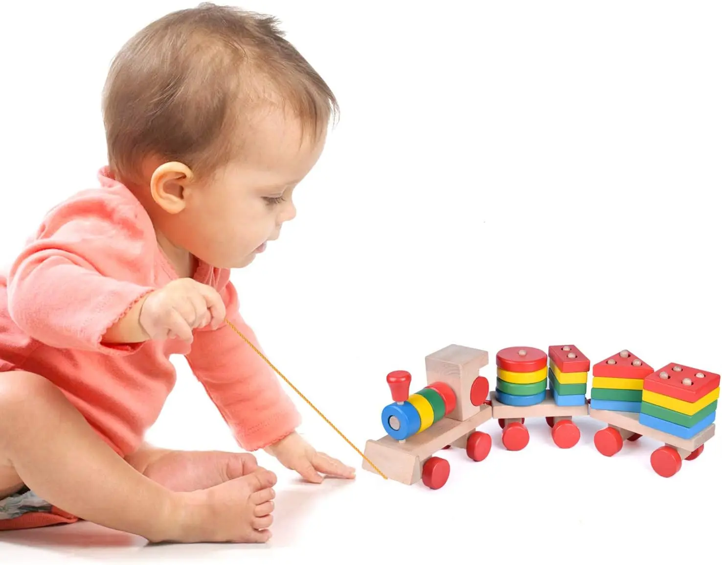 Treno impilabile, giocattoli in legno con selezionatore di forme (23 pezzi), giocattoli per smistamento e impilabili per bambini 3, giocattoli Montessori per ragazza ragazzo di 3 anni