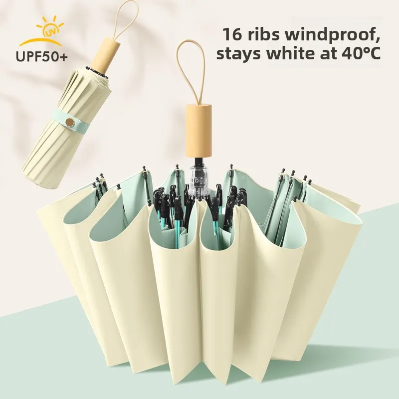 مظلة متينة مزدوجة على شكل عظمة التنين للحماية من المطر والشمس وحماية من الأشعة فوق البنفسجية، لاصق ملون، هيكل من الخشب الصلب #1