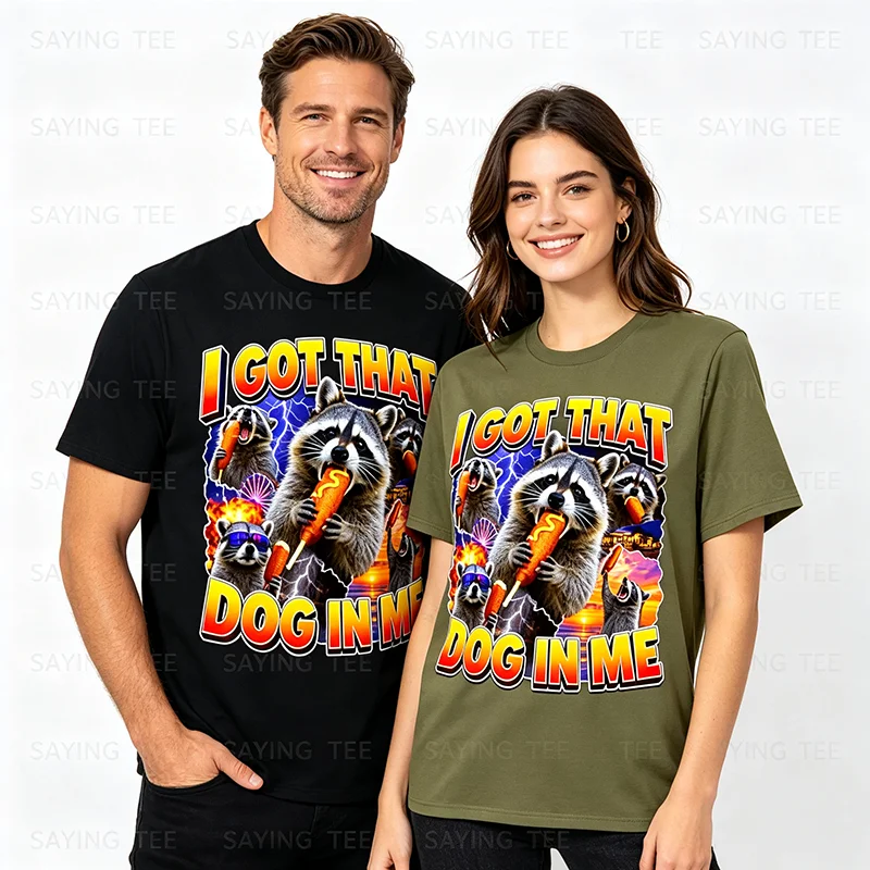 Ich habe diesen Hund in mir, ein Waschbär frisst einen Corn Dog, Bootleg, Vaterwitz, T-Shirt, Y2k, Food Art, Hotdog-Liebhaber, Grafikbekleidung, Damen, Herren, Neuheit – Detail 4