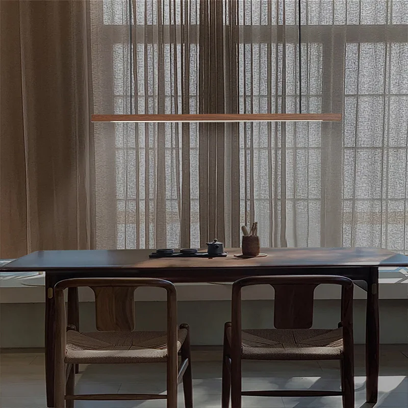 Wooden light strip pendant light luxurious modern simple solid wood bar counter office desk dining table pendant light