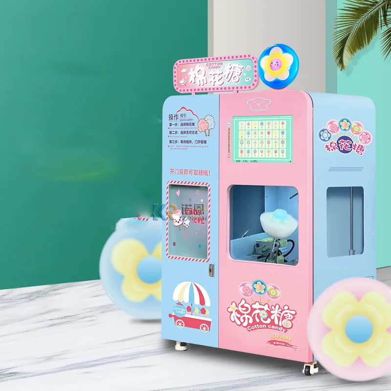 2023 Commercial Cotton Candy Floss Machines Robot Arm Sugar Making Trade Fully Automatic Cotton Candy Vending Machine