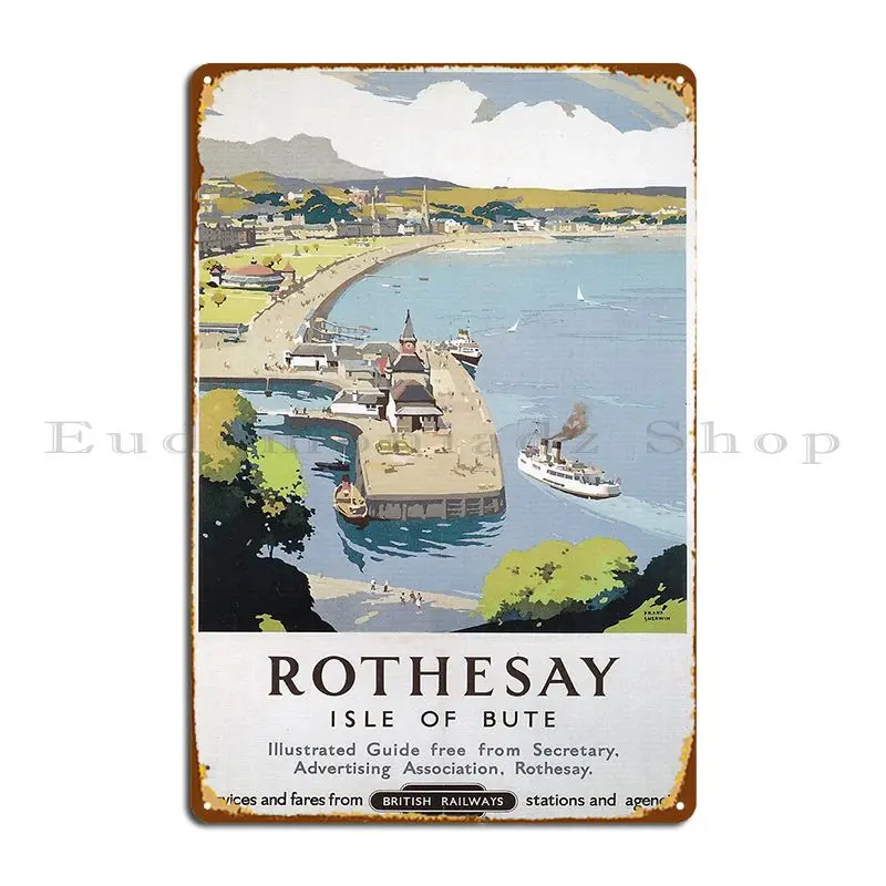 Rothesay Isle Of Bute Шотландии, винтажный железнодорожный постер 1948 1960, металлический знак, настенная роспись, дизайн, жестяная вывеска, постер Rothesay Isle Of Bute Шотландии, винтажный железнодорожный постер 1948 1960, металлический знак, настенная роспись, дизайн, жестяная вывеска, постер