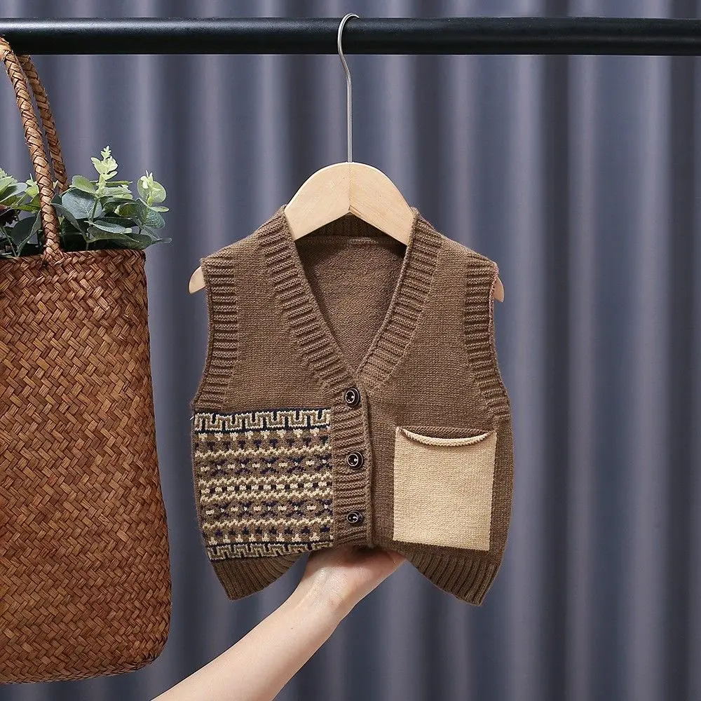 

Kids Girls Knitted Vest 2025 New Children Casual Cardigan Autumn Winter Cotton V-neck Sleeveless Sweaters Japanese Korean Style