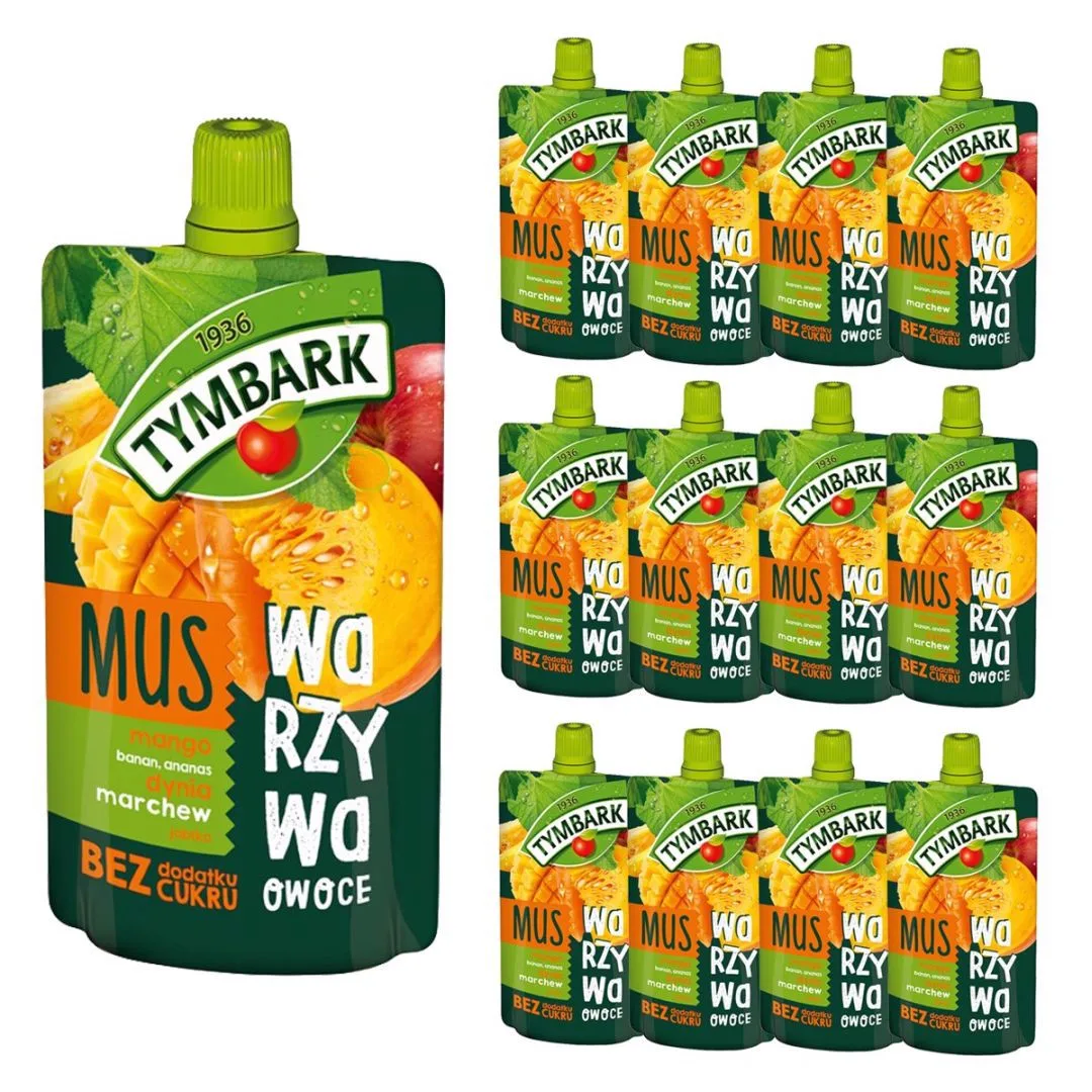 Tymbark Mus mango banan ananas dynia marchew jabłko 100 g x 12 sztuk