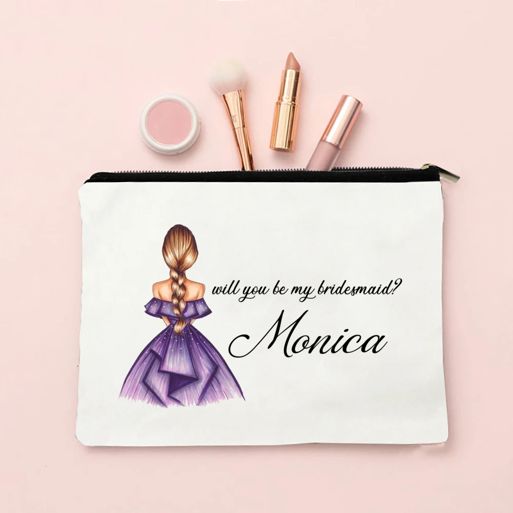 Vuoi essere la mia damigella d\'onore richiesta borsa per il trucco custodia cosmetica personalizzata nome personalizzato borse da toeletta regalo di