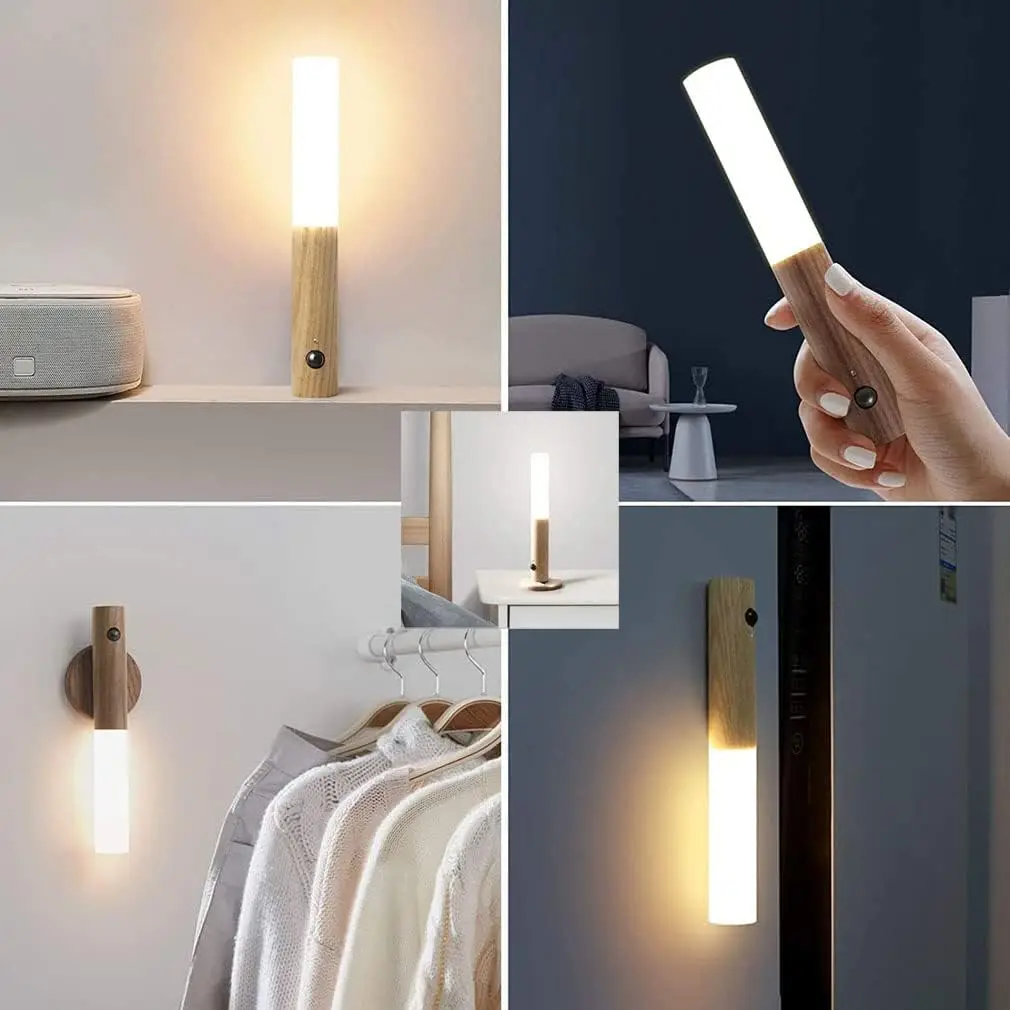 Night Light Motion Sensor Rechargeable Wireless LED Wall Lamp 360°Rotation Magnetic For Room Kitchen Stair Cabinet Lights
