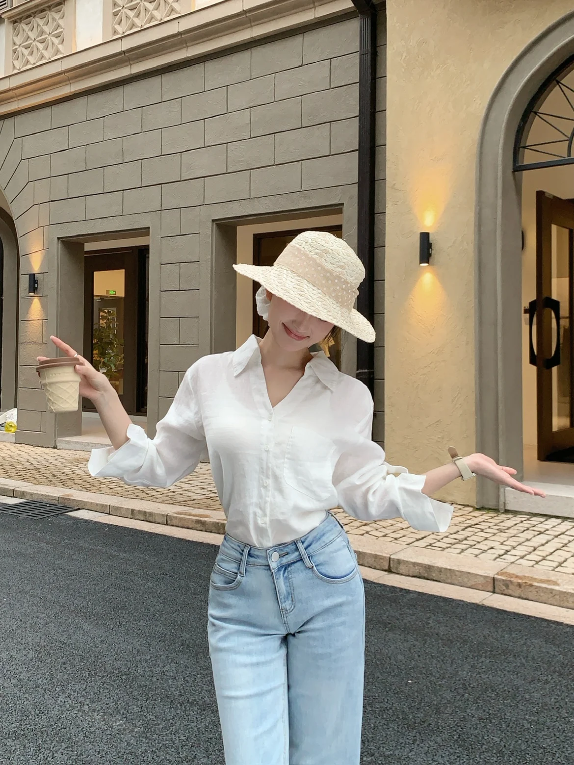 

Ele Long Sve Linen irt Collar Open Cardigan Top Women's Loose Fit Faionable Sun Protection Spring Autumn Winter