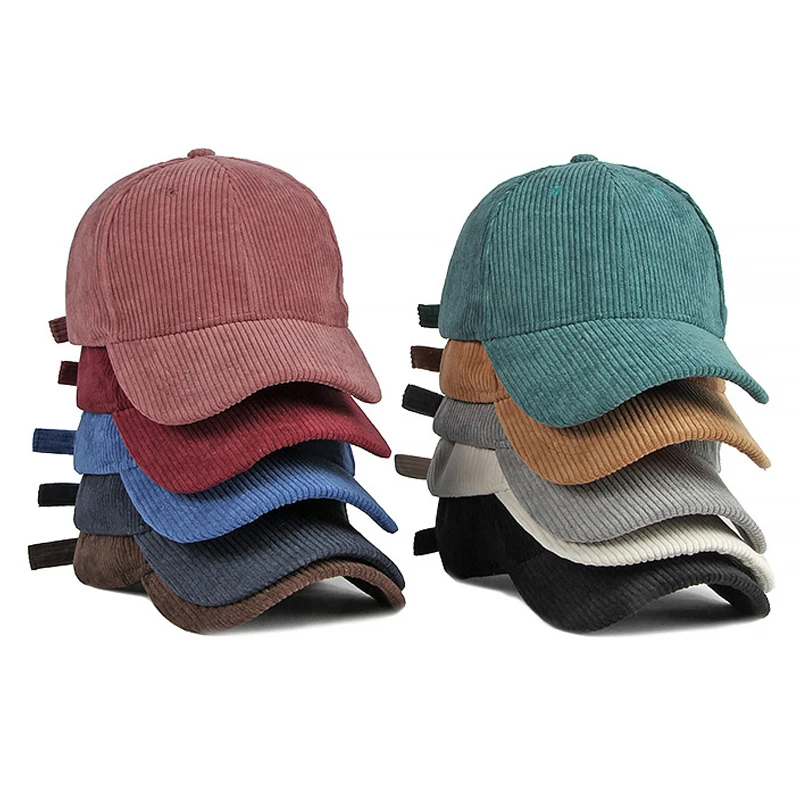 Wuaumx Autumn Winter Baseball Cap Women Men Solid Color Cap Corduroy Snapback Hat Simple Hip-Hop Trucker Hats Adjustable Visor