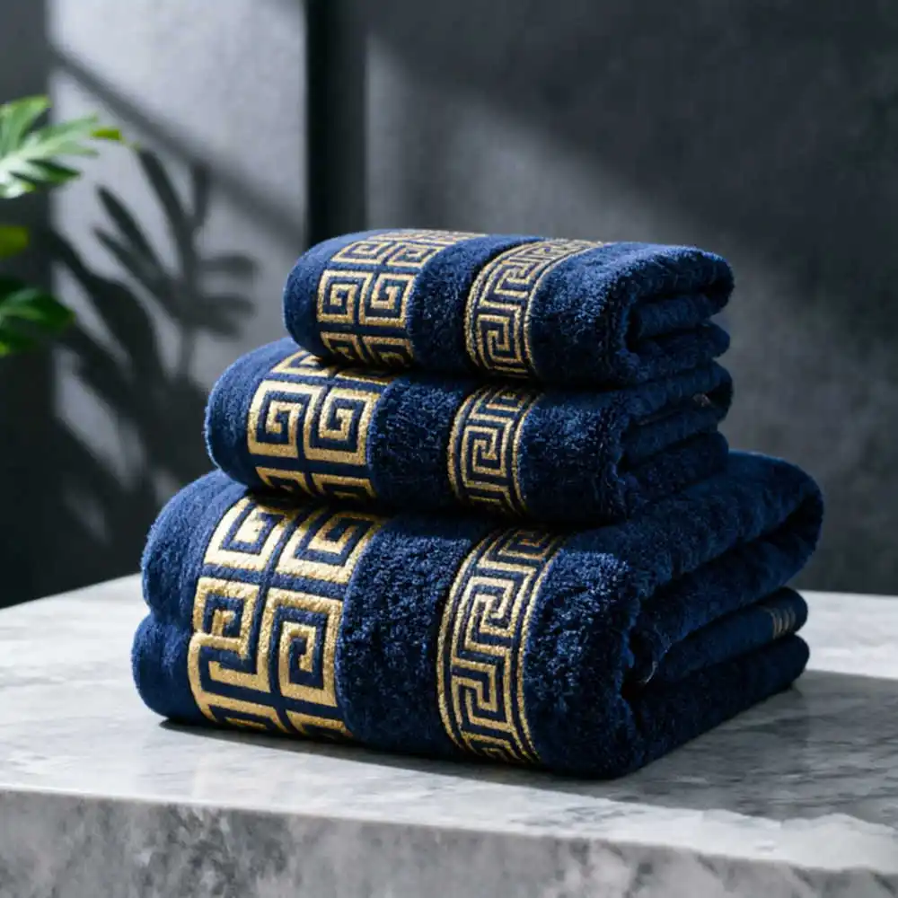 

3-Pack 100% Cotton Towel Set - 1 Bath Towel & 2 Face Towels,Thick Soft Absorbent With Stylish Design For Bathroom Pool Gym & Spa