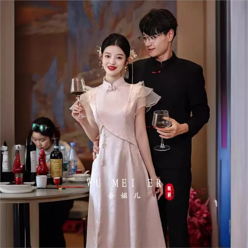 

New stylish toasting banquet dress pink dress