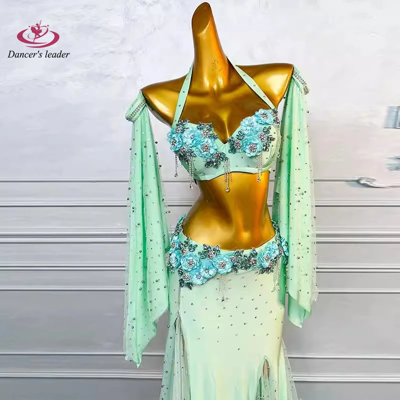 Belly Dance Dress, High-end Floral Bra, Long Skirt, Hot Diamond Tassel, Women's Adult Stage Professional Clothing