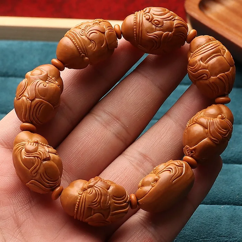 Olive Nut Carved Seven Little Buddha Samanera Children Maitreya Bracelet Hundred-State Cute Handheld Artsy Object Plate Finished