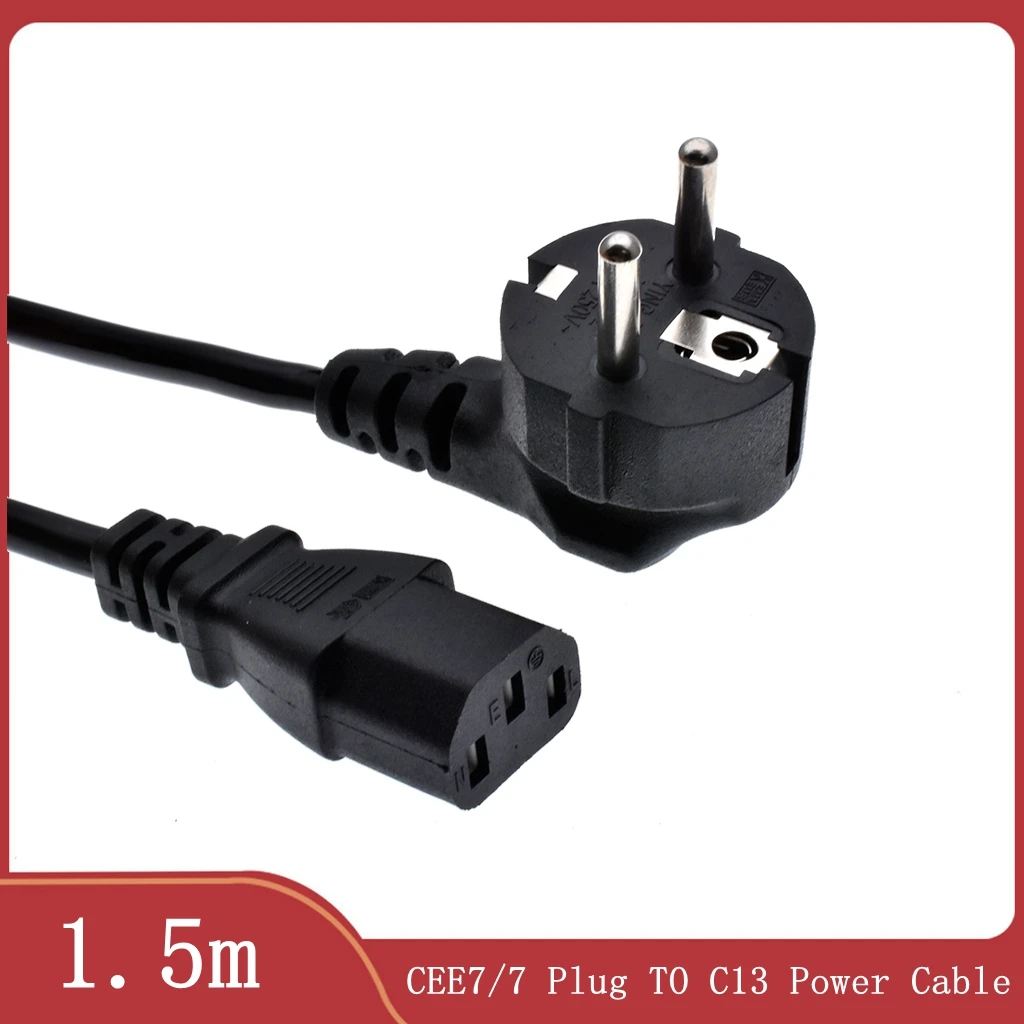 IEC C13 EU Power Cord Cable 10A Extension Cord 1.5m/5Ft EU Plug Power Supply Cable For TV HP Dell PC Computer Monitor Printer