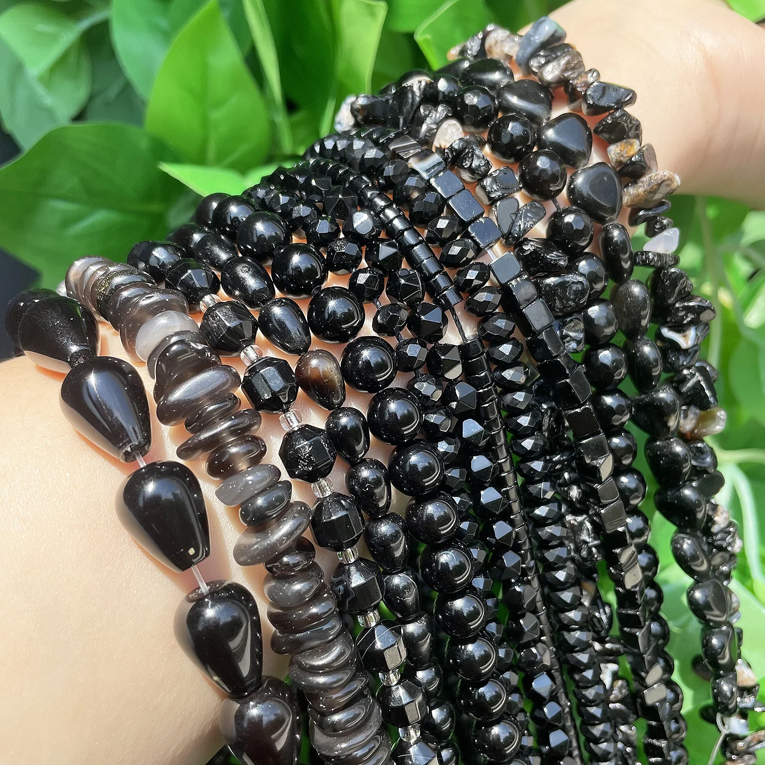 Various Styles Natural Black Agates Beads Drop Square Irregular Round Loose Spacer Beads for Jewelry DIY Making Bracelet Crafts