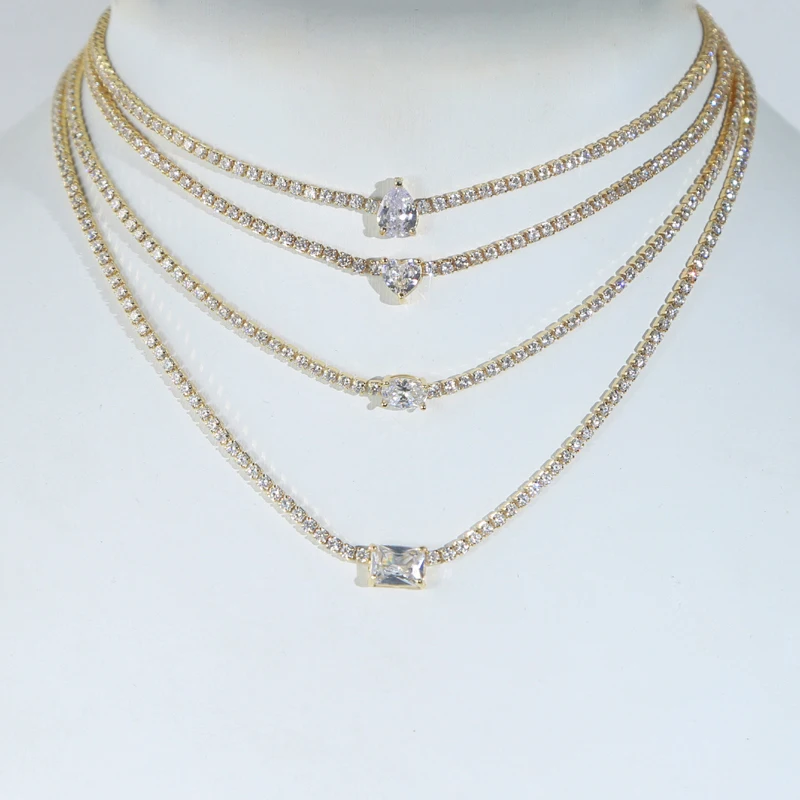Multishape Cz Choker Necklaces Iced Out Full Bling 5A Zirconia Gold Silver Color Tennis Chain Necklace for Women Fashion Jewelry