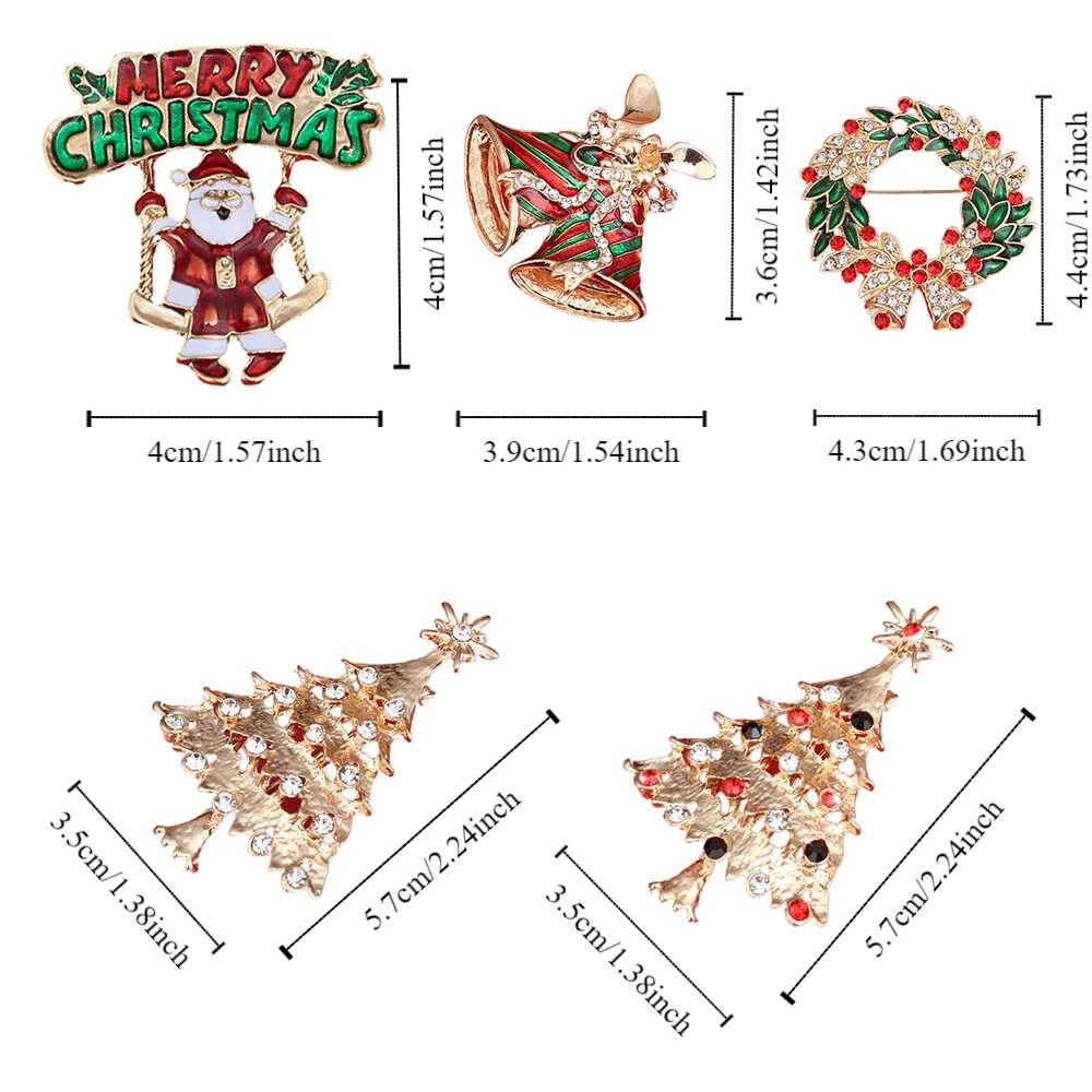 الكورية نمط المينا حجر الراين دبابيس سانتا كلوز إكليل عيد الميلاد بروش الملابس والاكسسوارات طوق دبوس شجرة عيد الميلاد بروش