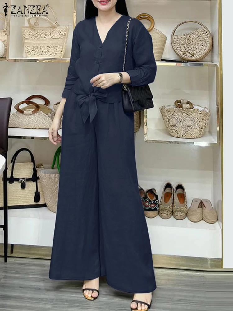 

2025 ZANZEA Fashion Long Sleeve Blouse Pant Sets Spring Autumn Outfits 2PCS Women Work Matching Sets Casual Solid OL Tracksuits