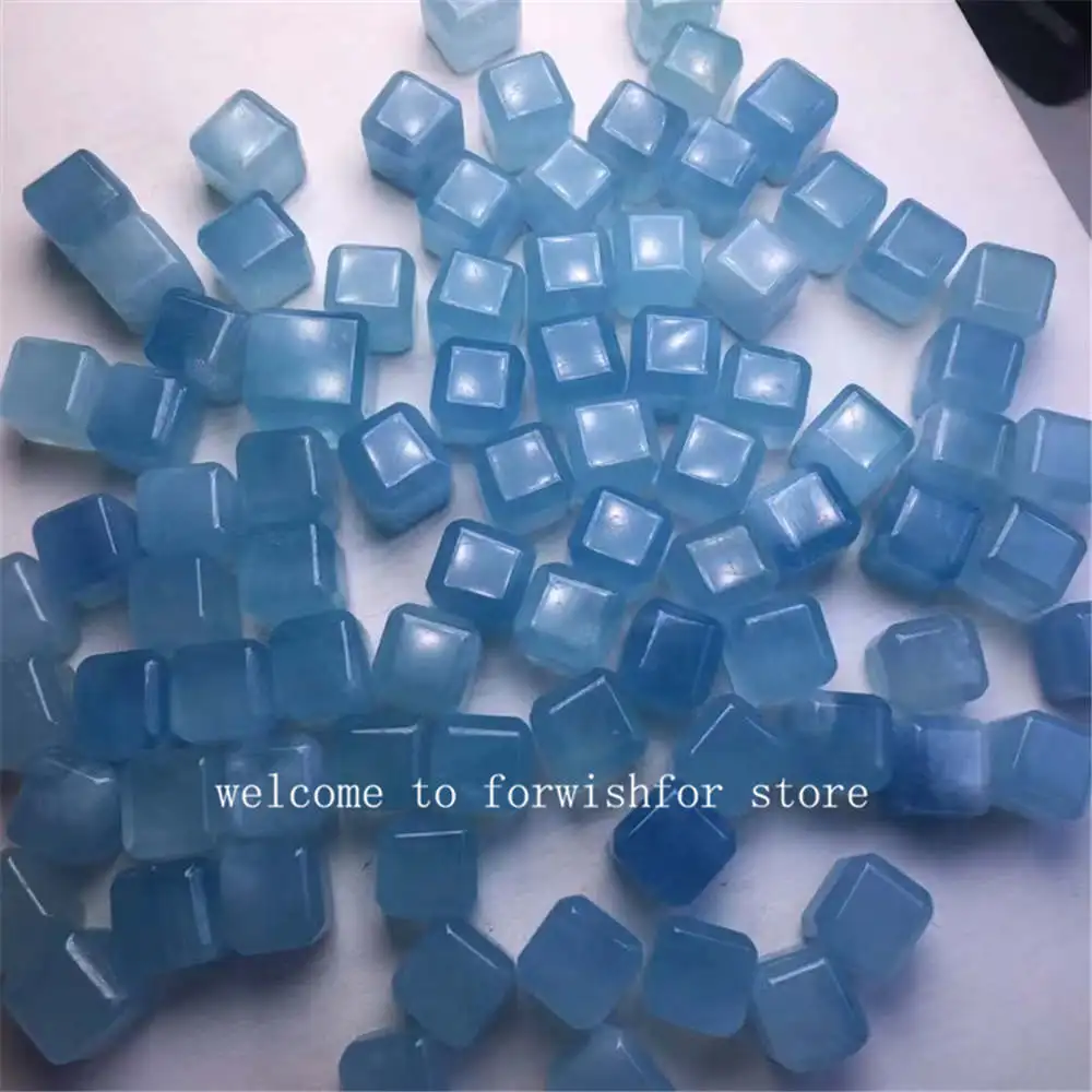 Natural Crystal Carving Aquamarine Gem Square Shape Ornament Healing Stone Reiki Spirit Stone Garden Living Room Decoration