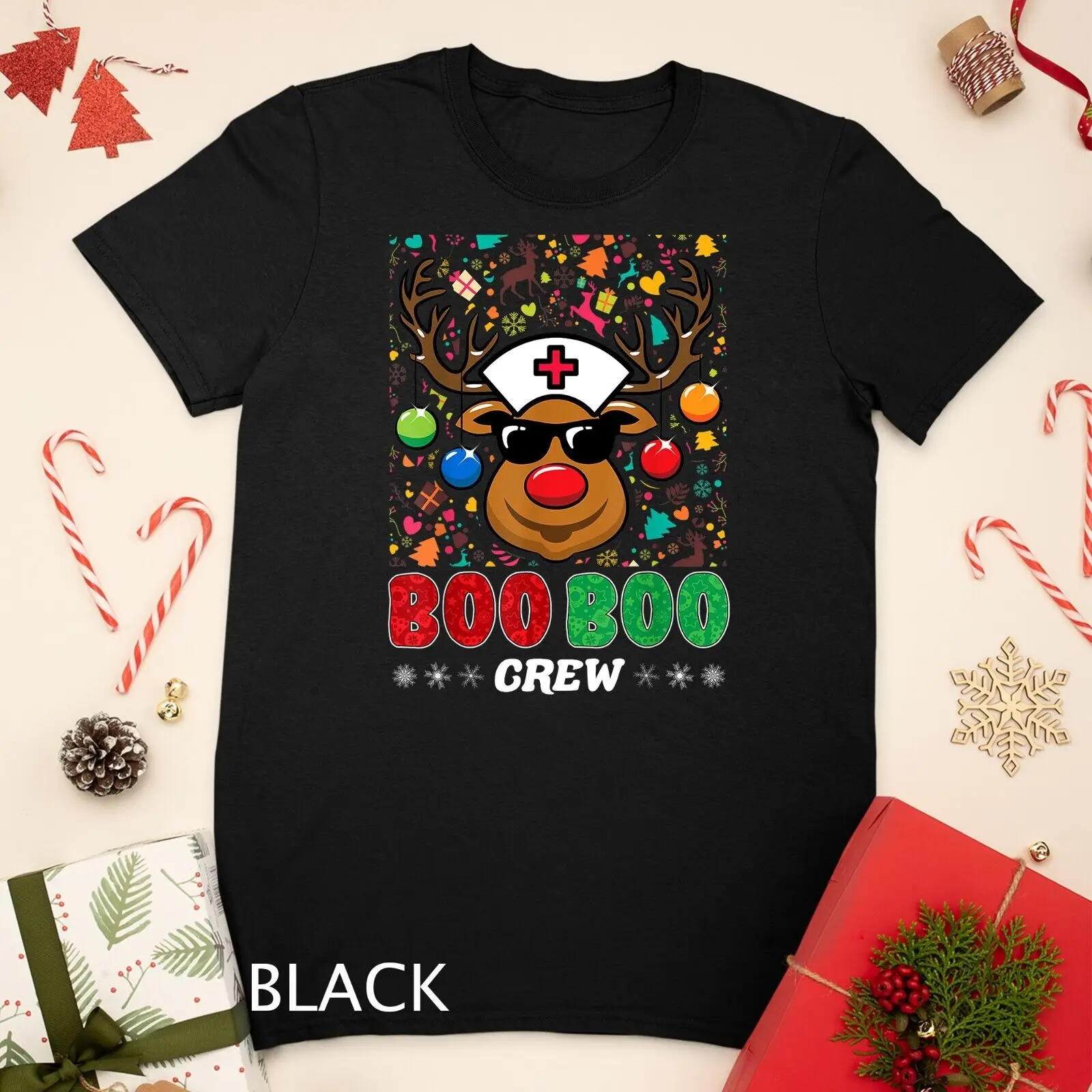 Boo Boo Crew Nurse Shirt Christmas Reindeer Nurses RN T-Shirt Unisex T-shirt