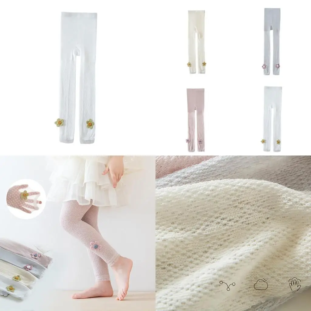 

652F Delicate Flower Charm Leggings for Girls, Soft & Breathable Infants Pantyhose Fashionable Elastic Tights for Daily