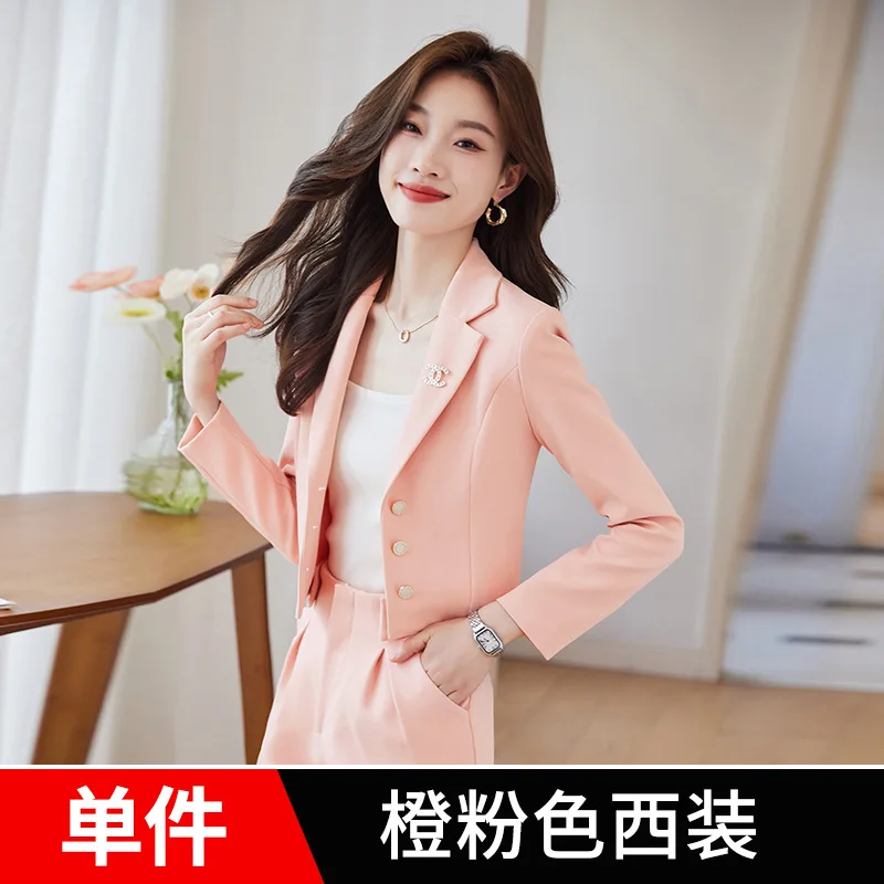 Long Sleeve Spring and Autumn Business Suit Commuter Two-Piece White Collar Short Internet Hot Small Suit Suit Small Fashion