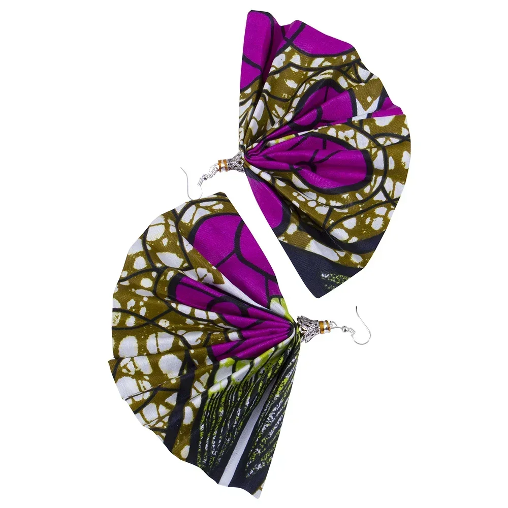 BRW 2023 Fabric African Earrings Ethnic Ankara Earrings Fan Shape African Print Earring For Women Ankara Handmade Jewelry WYA081
