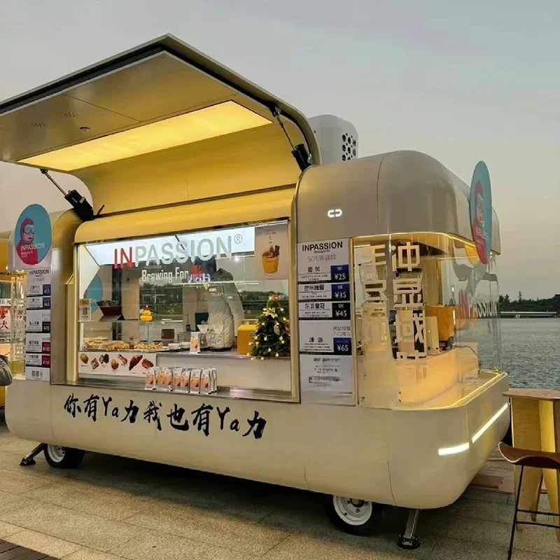 Customized Street Side Road Food Cart Outdoor Movable Fully Equipped Mobile Kitchen Fast Food Trailer Food Truck