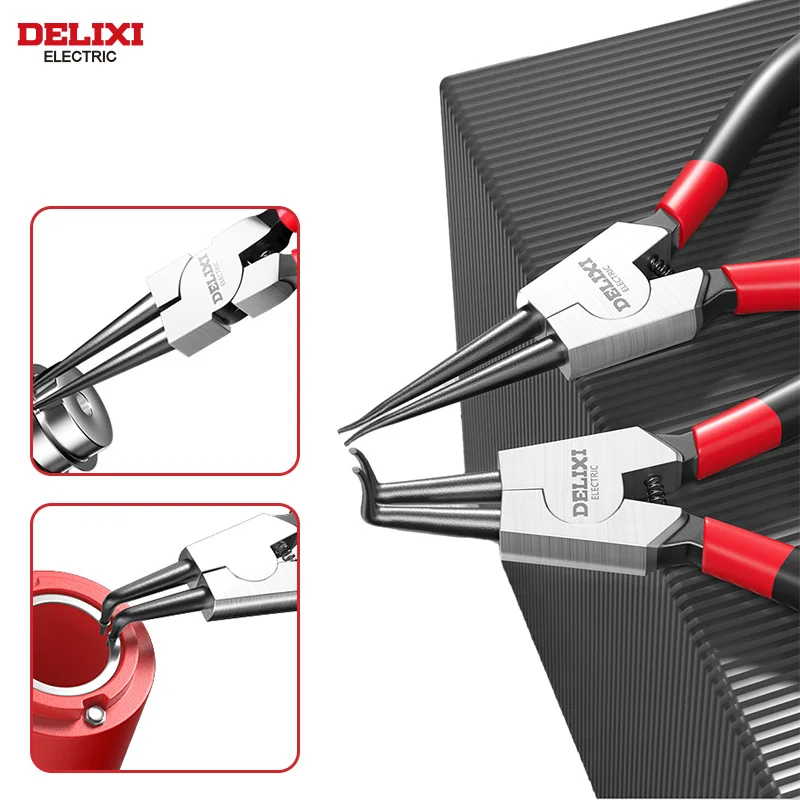 DELIXI ELECTRIC 7-In Circlip Pliers,Needle nose Pliers,Retaining Ring Pliers,for Removing Installing Puller Locking Rings Shafts