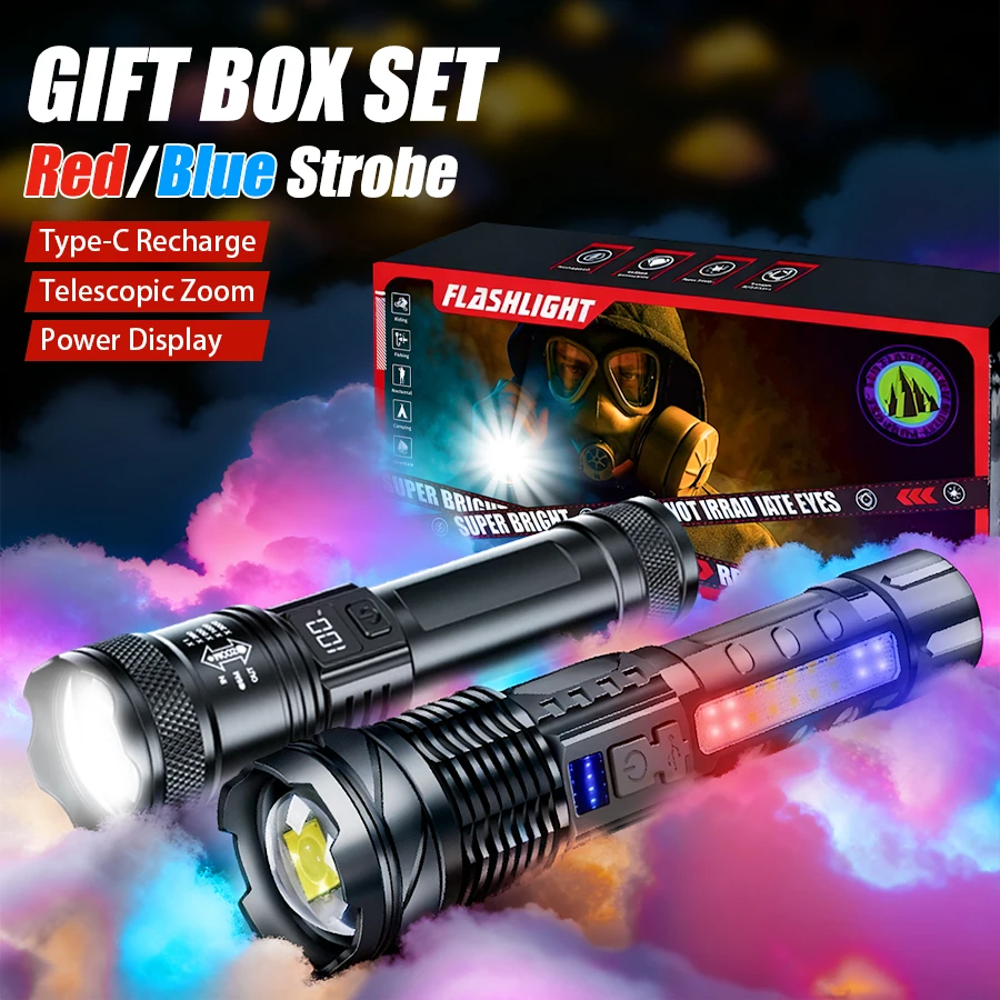 مصباح يدوي LED عالي الطاقة USB قابل لإعادة الشحن مع شاشة عرض ضوء زوومابلي مع بطارية للتخييم والمشي لمسافات طويلة ومصباح الطوارئ #1