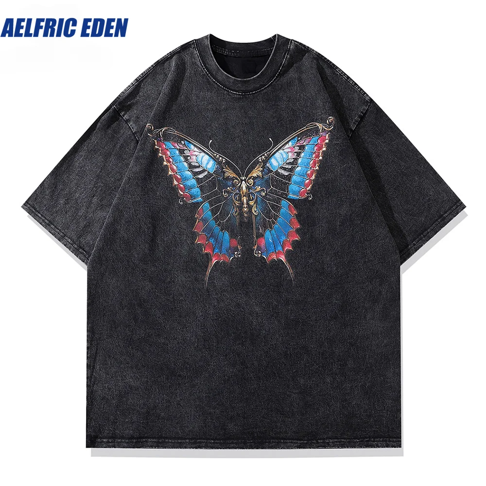 

Aelfric Eden Retro T-Shirts Streetwear Butterflies Print T Shirt Summer Casual Hip Hop Oversized Tees High Street Harajuku Men