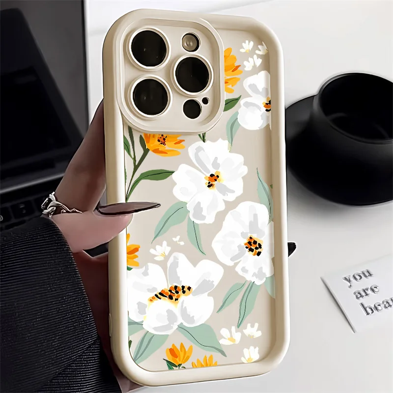 Liquid Silicone Cases For iPhone 11 Case iPhone 15 Pro Max 13 12 14 XS X XR 7 8 Plus SE 2020 2022 Retro Flower Shockproof Cover