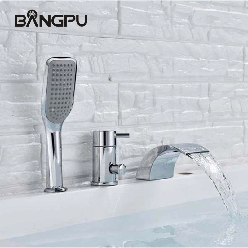 

Roman Waterfall Tub Faucet Set Bathroom Bath Tub Faucet with Handheld Shower 3 Hole Bathtub Faucet Set with Hand Shower Chrome