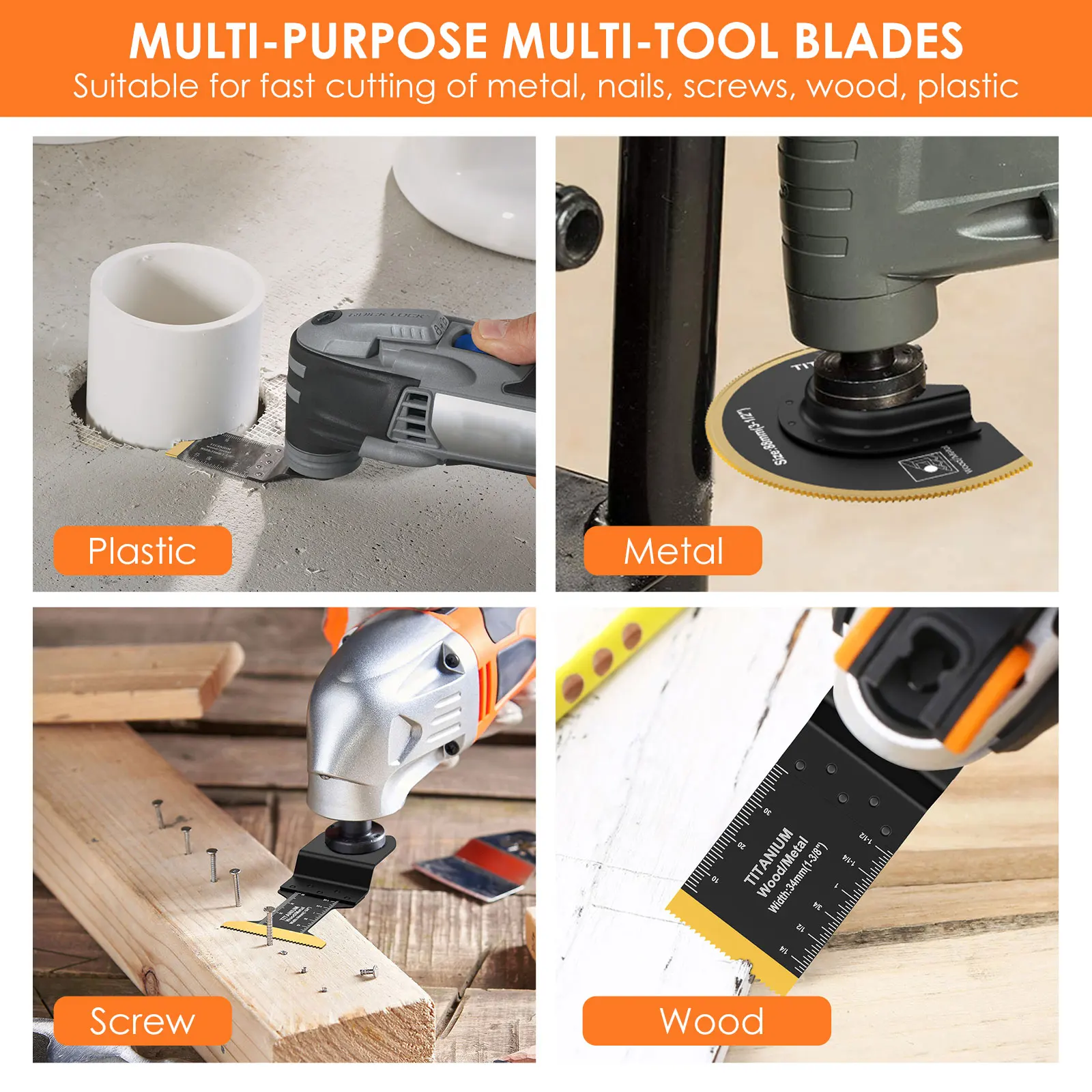 Multipurpose Titanium Bi-Metal Oscillating Saw Blade Universal Semi-Circle Cutting Multitool Blades with 3 Spacer Adapters