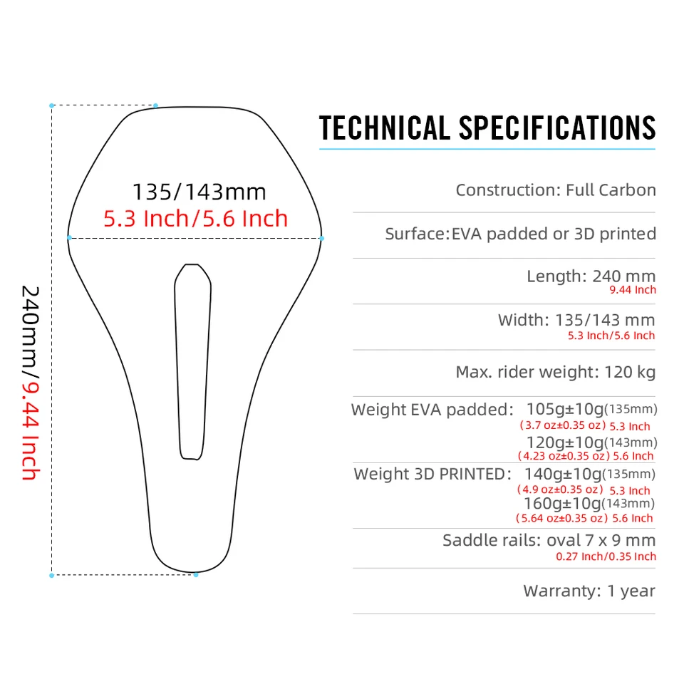 Sella RYET In Carbonio Stampato 3D – Ultraleggera 135/143mm Per MTB, Gravel E Bici Da Strada