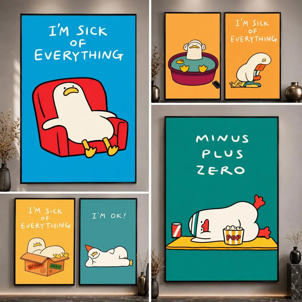 SSEBONG Cute Duck Kawaii Poster HD Waterproof Eco-Friendly For Kitchen Bathroom Wall Art Bedroom Home Decor