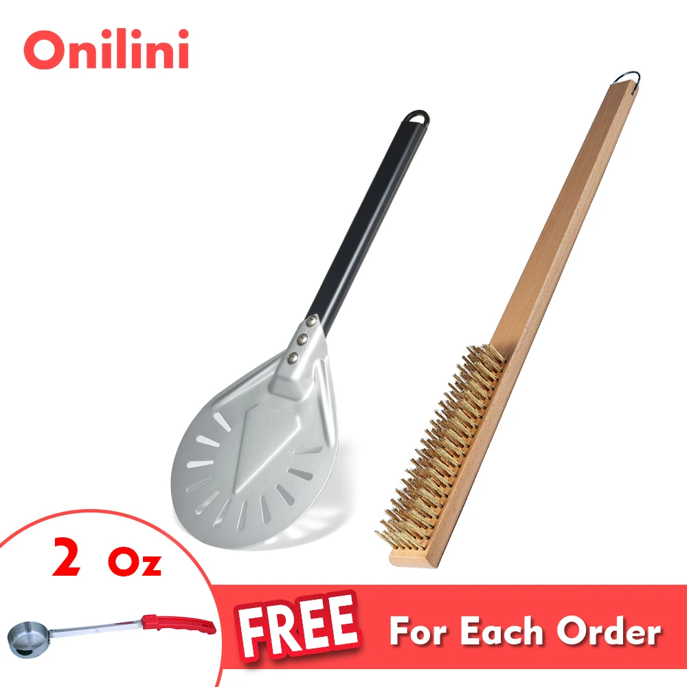 

Onilini 7/8/9 inch Pizza Turning Peel Anodized and Oven Brush Set Pizza Shovel Household Grill Brass Cleaning Brush Pizza Tools