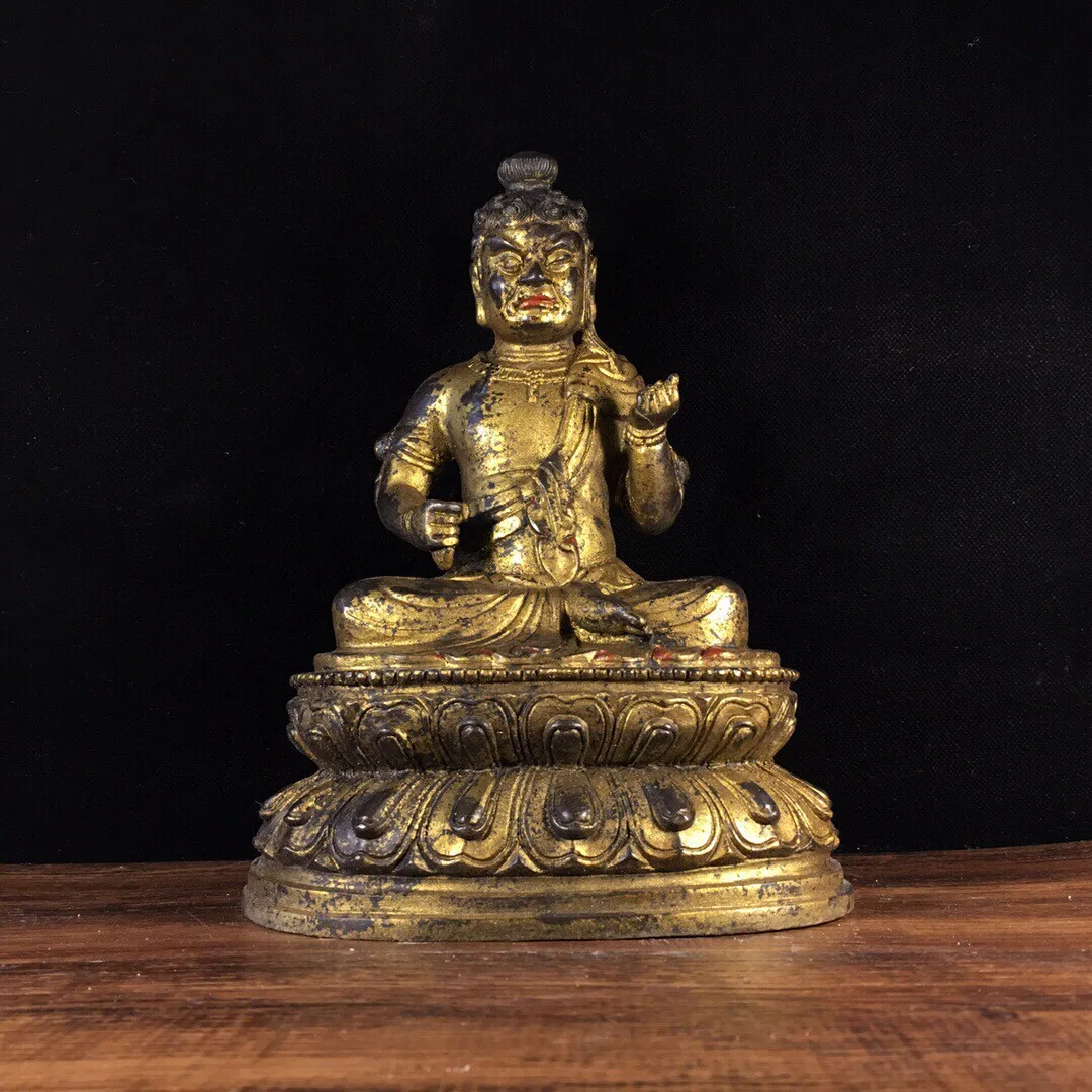 Tibetan Old Bronze Buddha Pure Copper Stripped of Gold and Vermilion Sand Painted with Immovable Ming Wang Sitting Buddha, Home