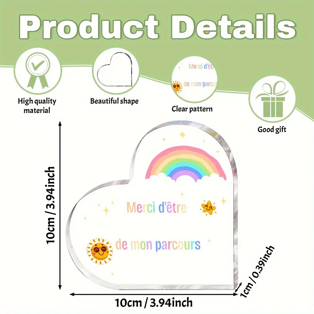 Heart Shaped Clear Acrylic Stand French Text Thank You Educator Rainbow Cloud Star Table Ornament