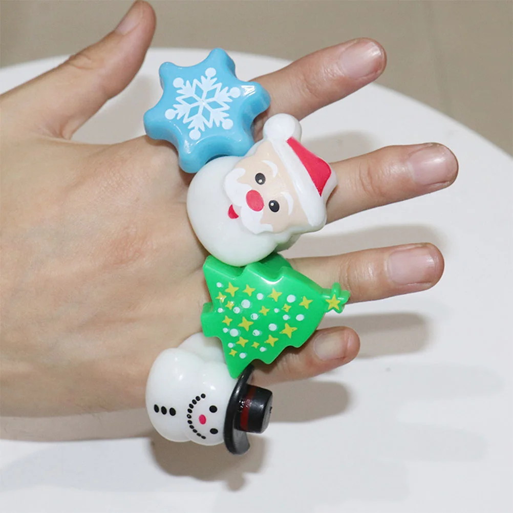 6pcs Christmas Party Finger Ring Luminous Santa Design Rings Flashing Toys Christmas Party Favors Gifts