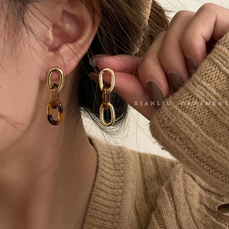 Asymmetric Earrings Amber Patchwork Resin Lightweight Unique Geometry Pattern Fall Winter Elegant Jewelry Women Gift