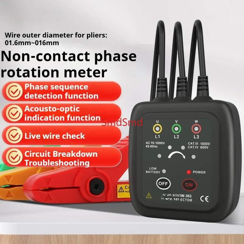 High-Precision Non-Contact Phase Tester Three-Phase Power Detection Steering Phase Sequence Strap Led Digital Buzzer