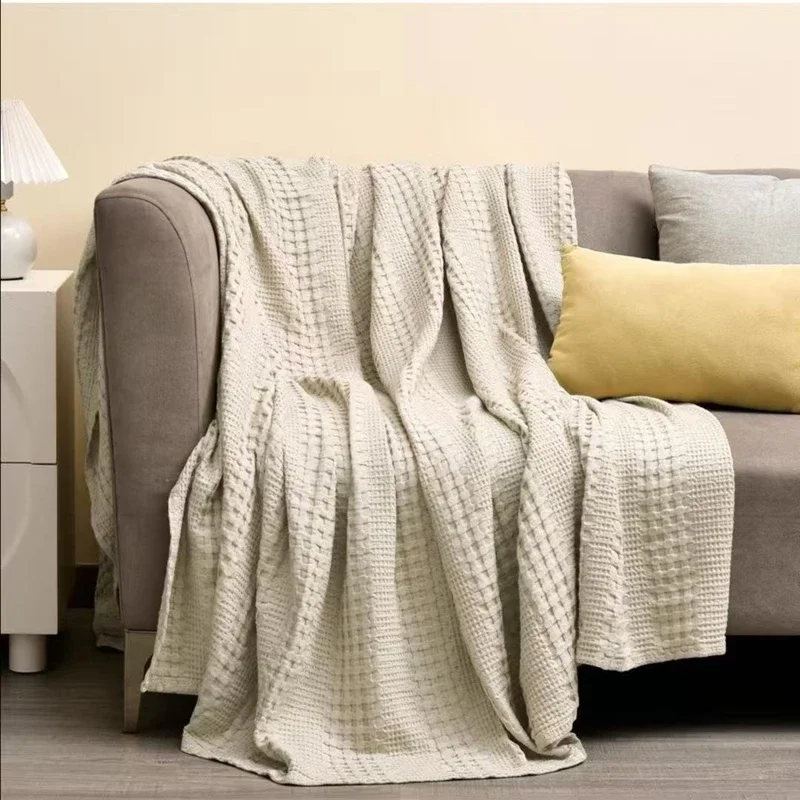 230x240cm Bamboo Cotton Blanket Waffle Jacquard Towel Quilt Large Size Cooling Antibacterial Sofa Throw Double Bed Bedsheet