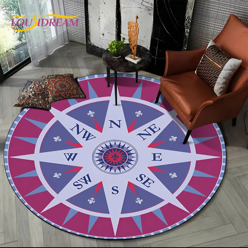 3D Retro Compass Series Circle Area tappeto, tappeto rotondo tappeto per soggiorno camera da letto divano Foot Pad Decor tappetino antiscivolo regalo