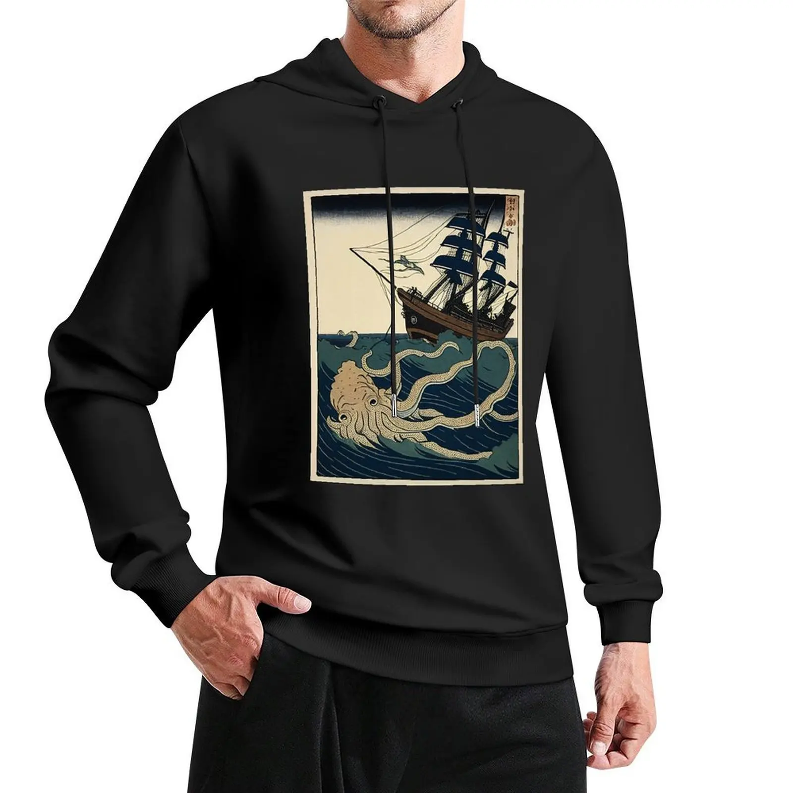 Squid Attacking A Ship Japanese Woodblock Print Hoodie korean style clothes men's sweat-shirt anime clothing graphic hoodie