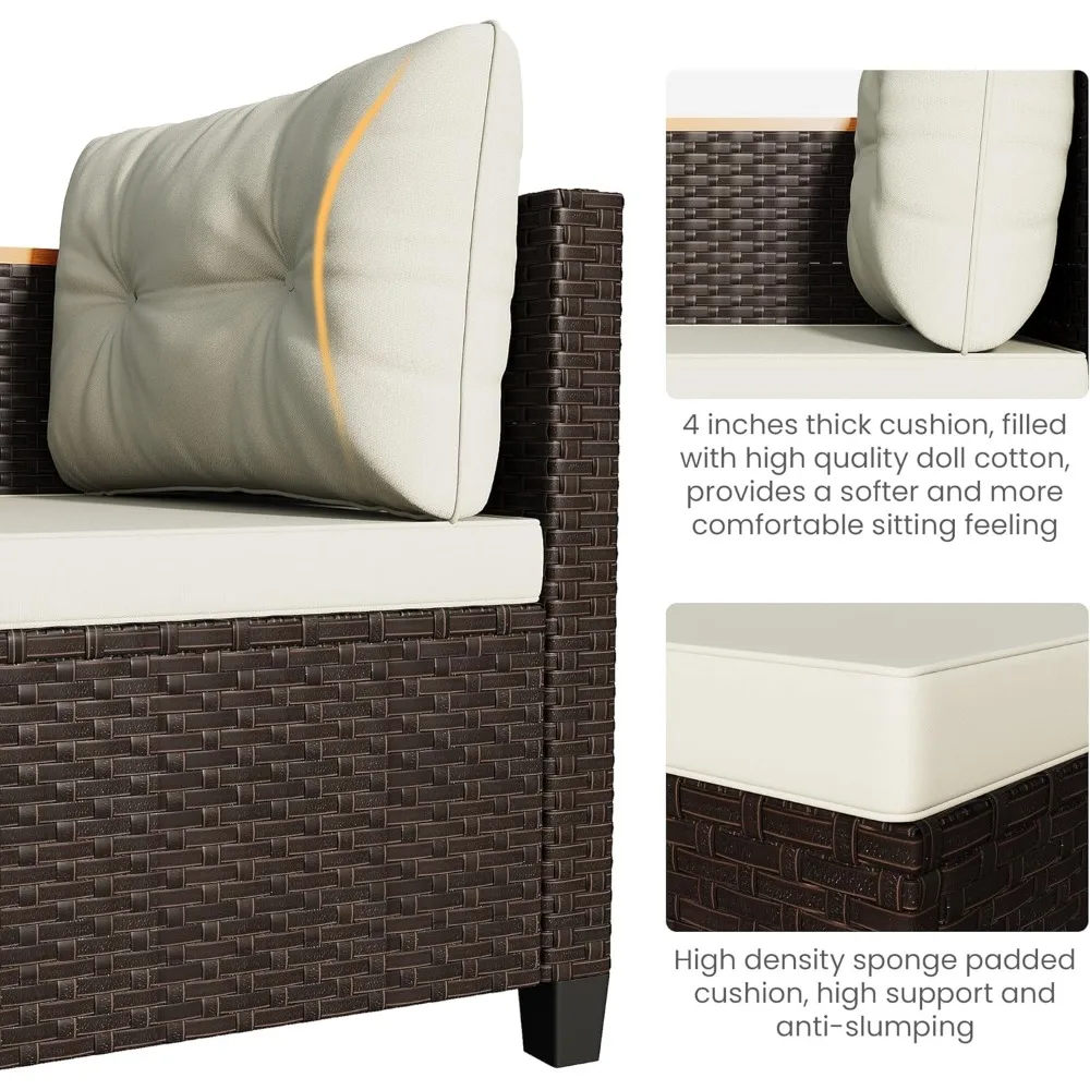 Conjunto de móveis para pátio externo de vime PE para todos os climas, sofá em forma de L de 3 peças com mesa de armazenamento