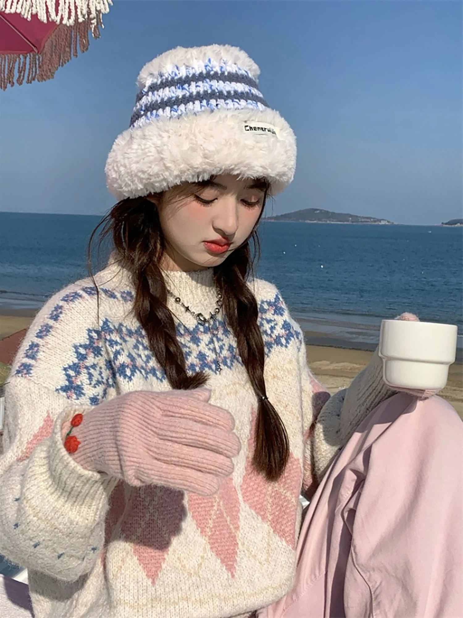 

Baroque Love Letter Retro Knitted Sweater Women Winter Sweet round Ne Color Blo Loose Knitted Top Van Wenheng