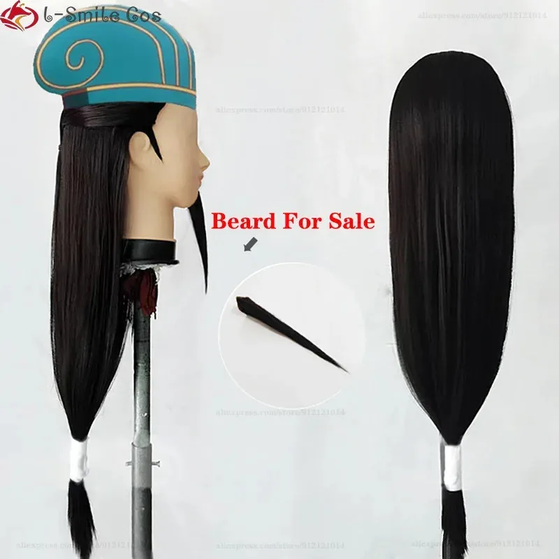 

xixixi Anime Paripi Koumei Shokatsu Komei Tsukimi Eiko Cosplay Wig Long Black Hair Beard Heat Resistant Halloween Party Wigs + W